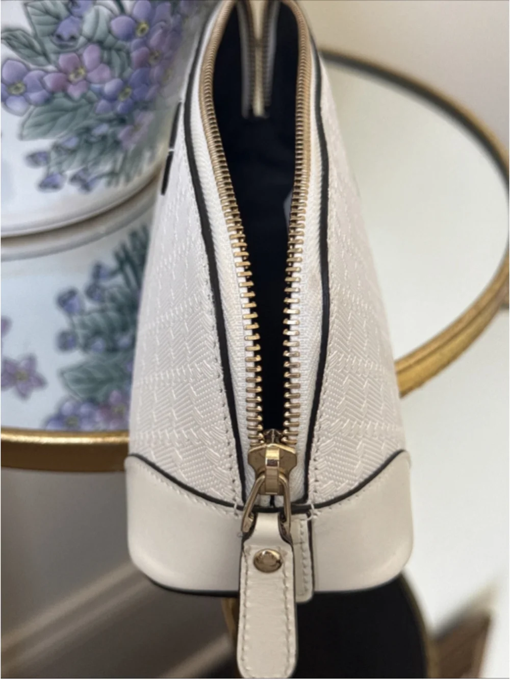Gucci Diamante White Long Cosmetic Bag Clutch Leather Women's GUCCI Logo